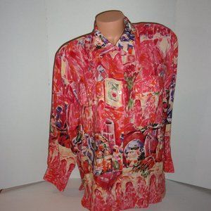Natalie & Me Abstract Print 100% Silk Button Down Shirt